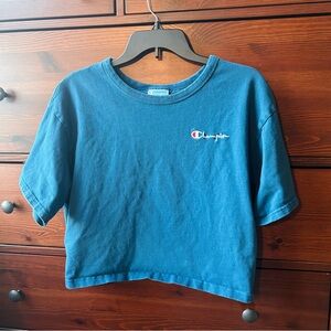 Champion Blue Cropped Short Sleeve Tee